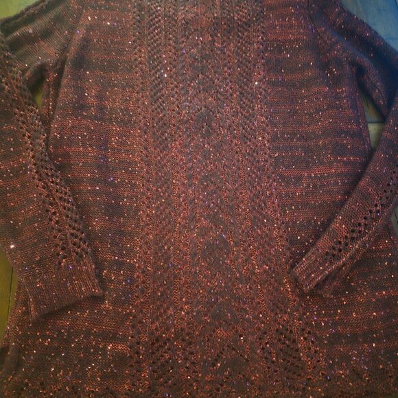 Roz & Ali Burgundy Knit Sequin Sweater size L - Picture 3 of 4